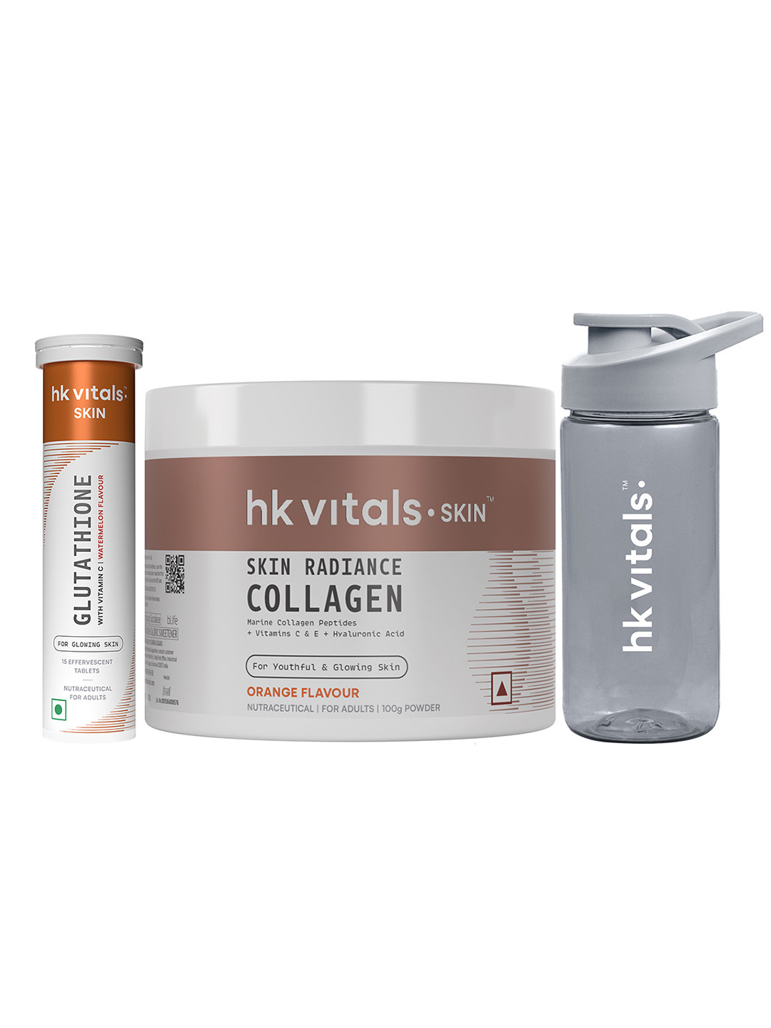 HK VITALS Set Of 3 Glutathione Tablets- 15 Tablets & Skin Radiance Collagen -100g & Sipper