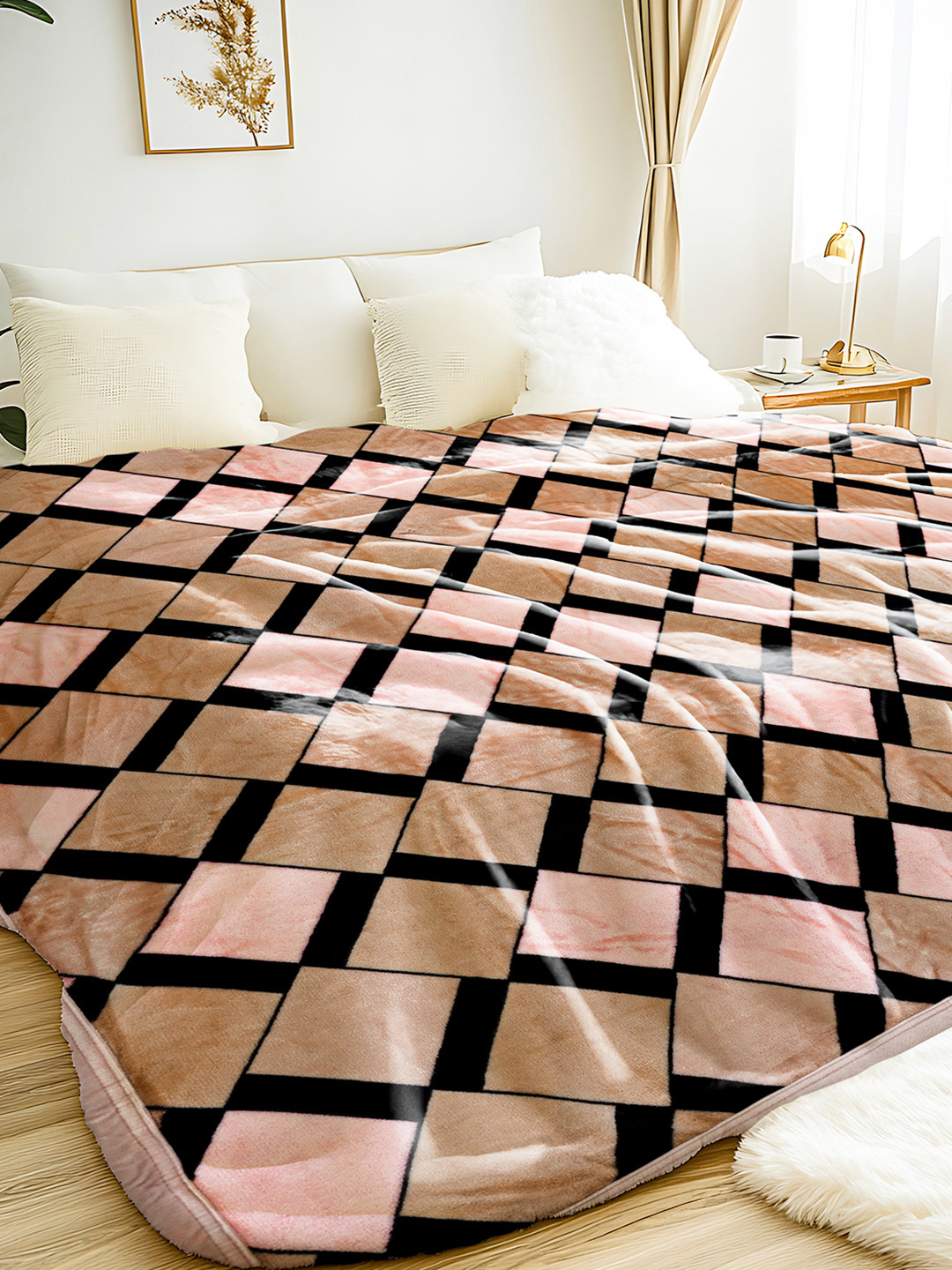 MAXNAP Sleep Support White & Grey Geometric AC Room 350 GSM Double Bed Blanket