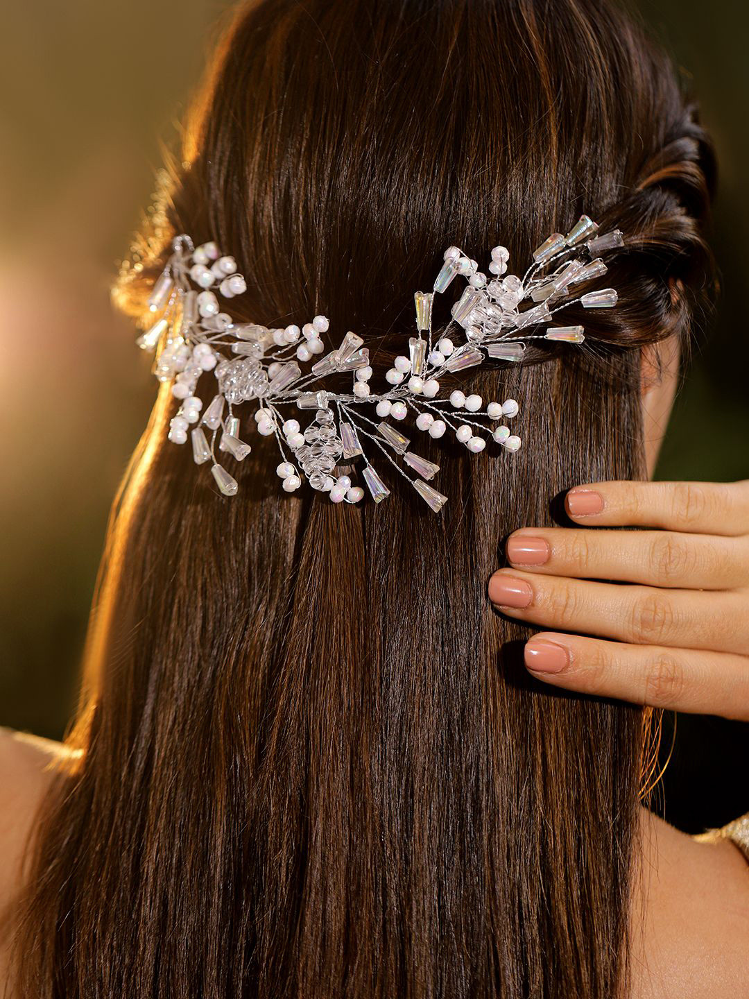 Rubans Pearl & Crystal Beaded Floral Hair Accessory Clip Tiara
