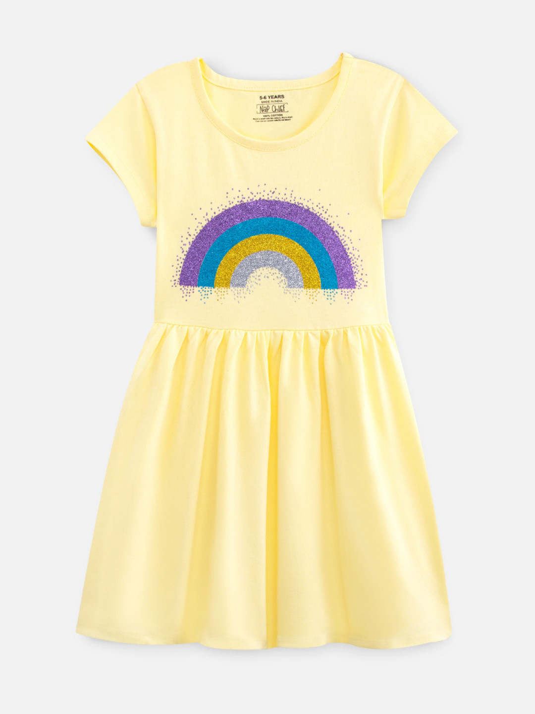 Nap Chief Girls Rainbow Shimmer Printed Relaxed Fit Pure Cotton Fit & Flare Dress