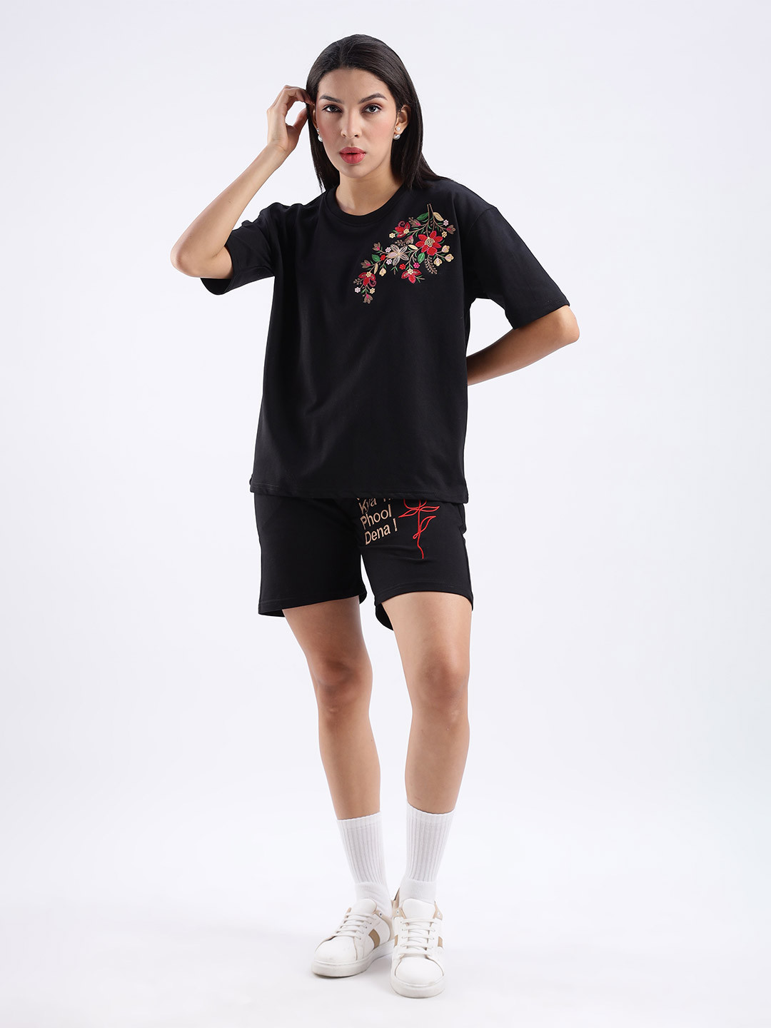 Aerio Women Oversized Embroidery Artwork Co-Ord Set