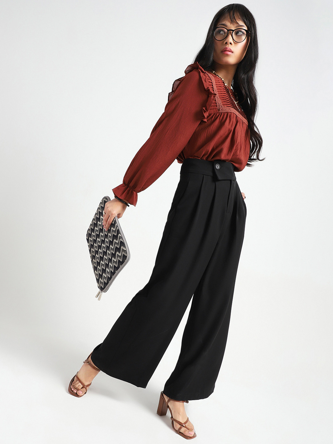 Sera Women High Rise Pleated Wide Leg Korean Pants