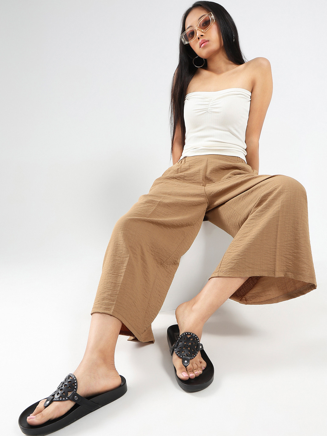 Sera Women Smart Flared High-Rise Wide Leg Trousers