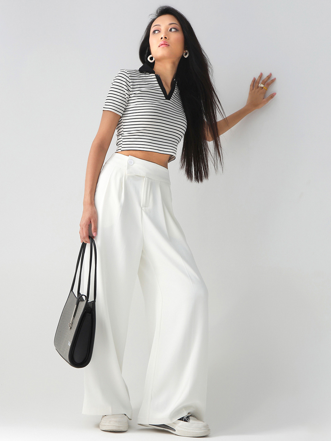 Sera Women Smart Flared High-Rise Pleated Korean Pants