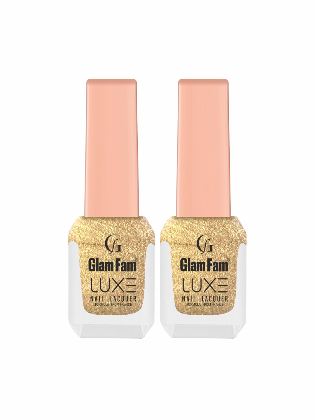 GlamFam Luxe Set Of 2 Glossy Finish Nail Lacquer - 12 ml Each - Metallic Gold 28