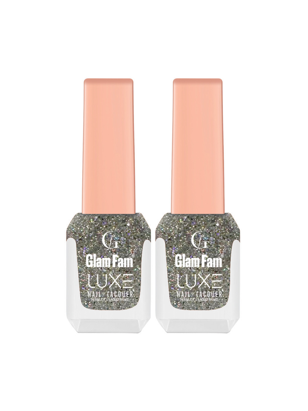 GlamFam Set Of 2 Glossy Finish Luxe Nail Lacquer - 12 ml Each - Holo Silver 06