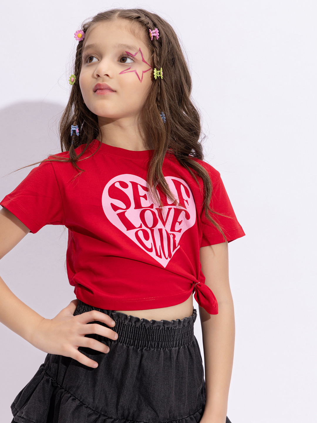 taffykids Girls Graphic Printed Round Neck Cotton T-shirt