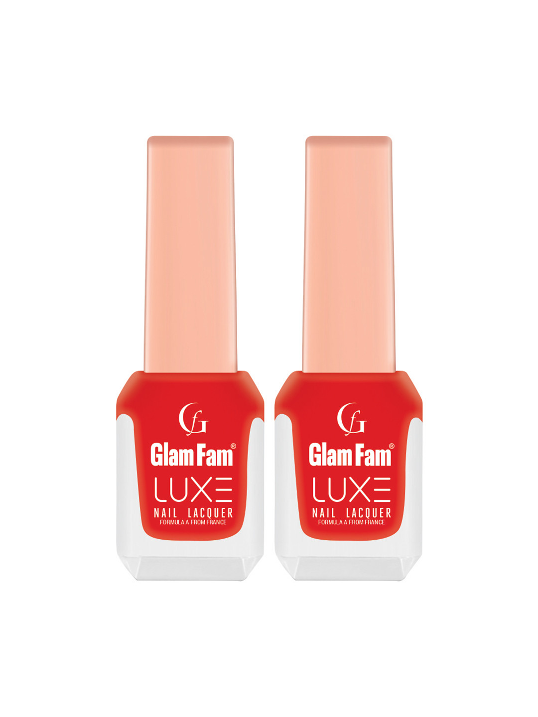GlamFam Set Of 2 Glossy Finish Luxe Nail Lacquer - 12 ml Each - Flaming Red 02