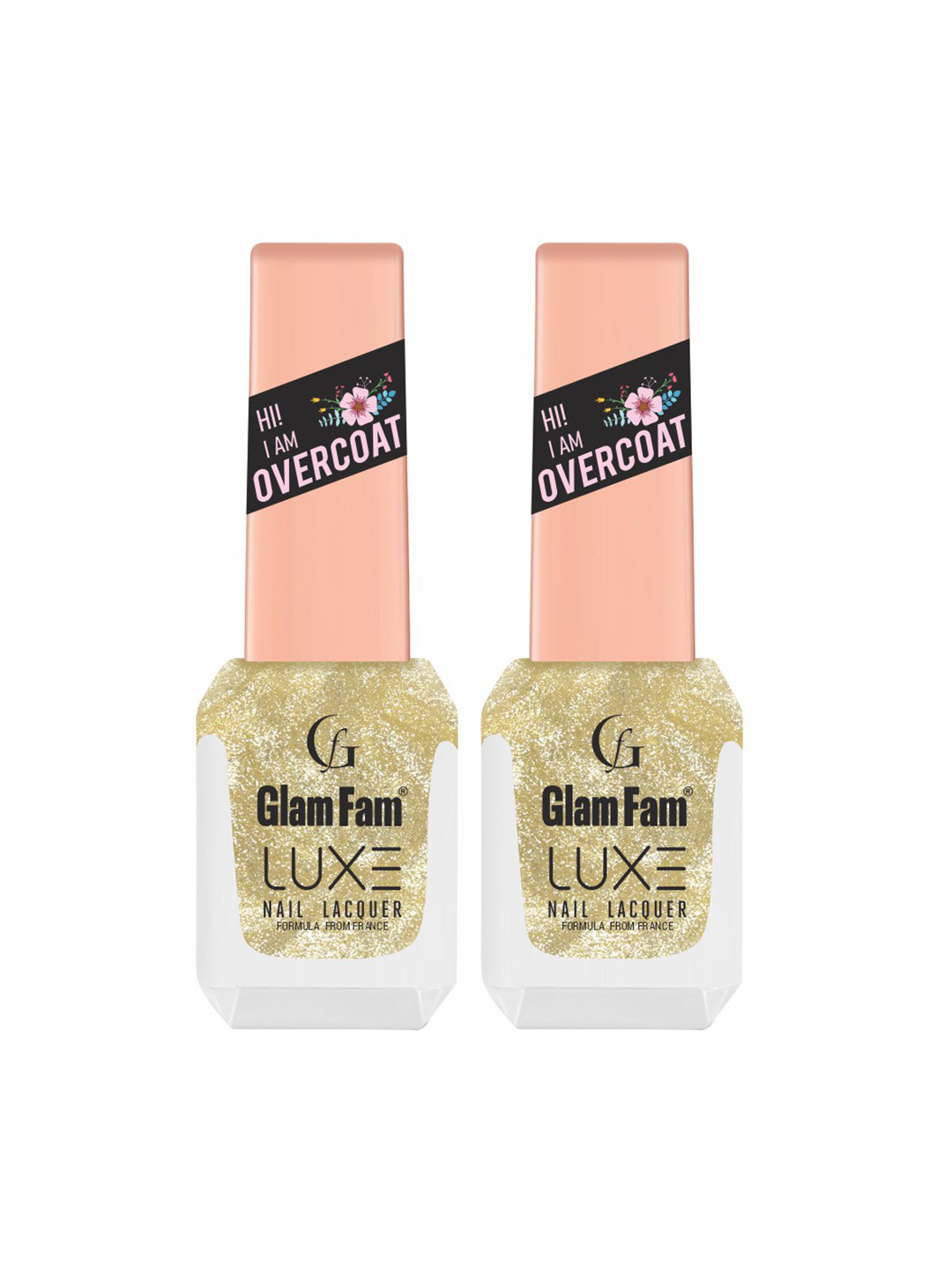 GlamFam Set Of 2 Glossy Finish Luxe Nail Lacquer - 12 ml Each - Golden Glitz 53