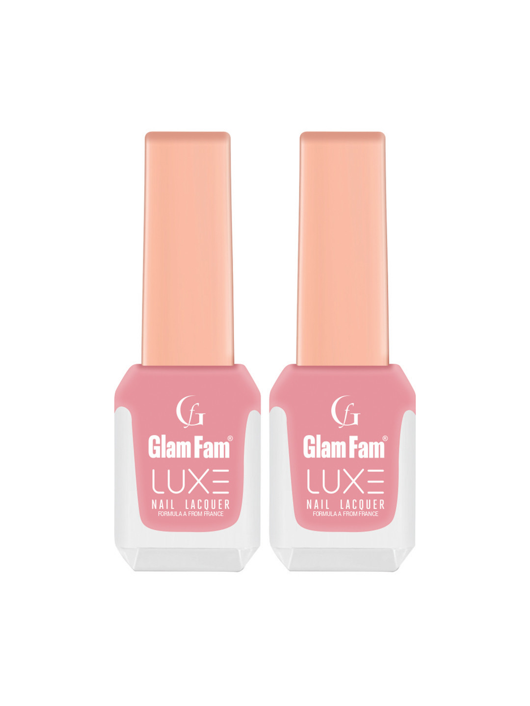 GlamFam Luxe Set Of 2 Glossy Finish Nail Lacquer - 12 ml Each - Carnition Pink - 45