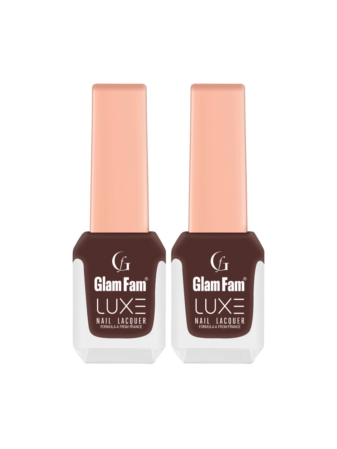 GlamFam Set Of 2 Glossy Finish Luxe Nail Lacquer - 12 ml Each - Dark Brown 44