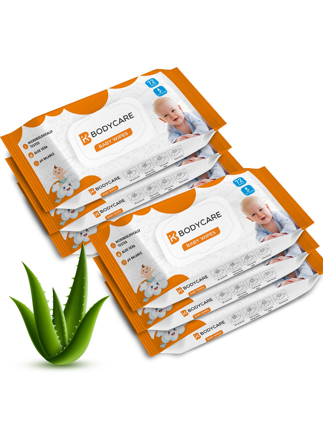 Bodycare Set Of 6 Baby Wipes 99.9% Water  - 72Pcs Each
