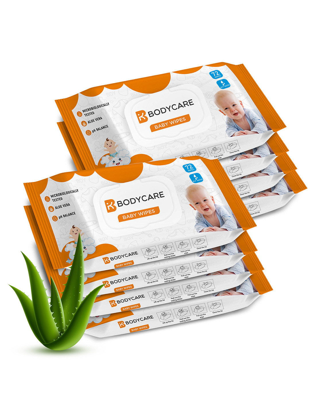 Bodycare Set Of 8 Baby Wipes 99.9% Water  - 72Pcs Each