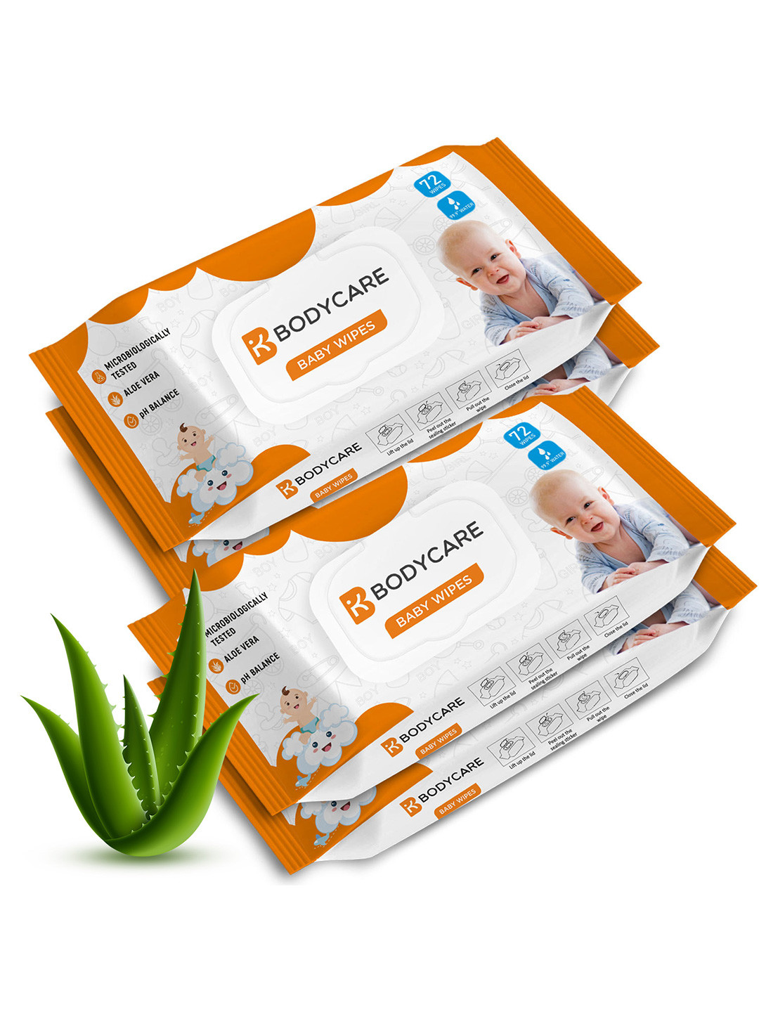 Bodycare Set Of 4 Baby Wipes 99.9% Water  - 72Pcs Each