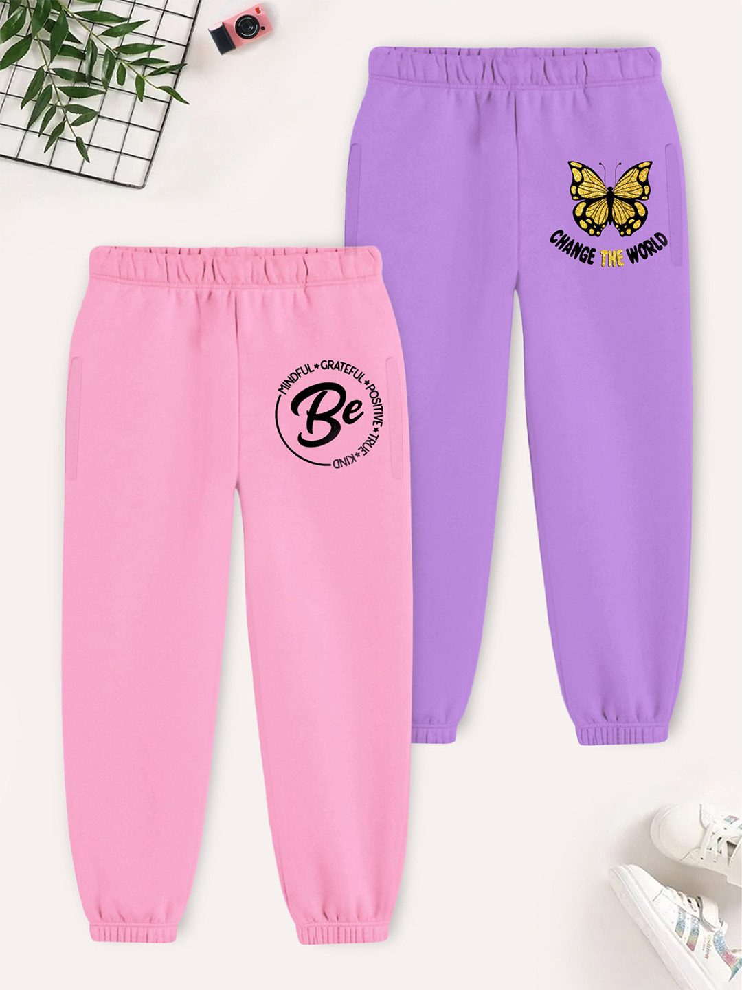 YK X Trampoline Girls Pack Of 2 Printed Mid-Rise Joggers