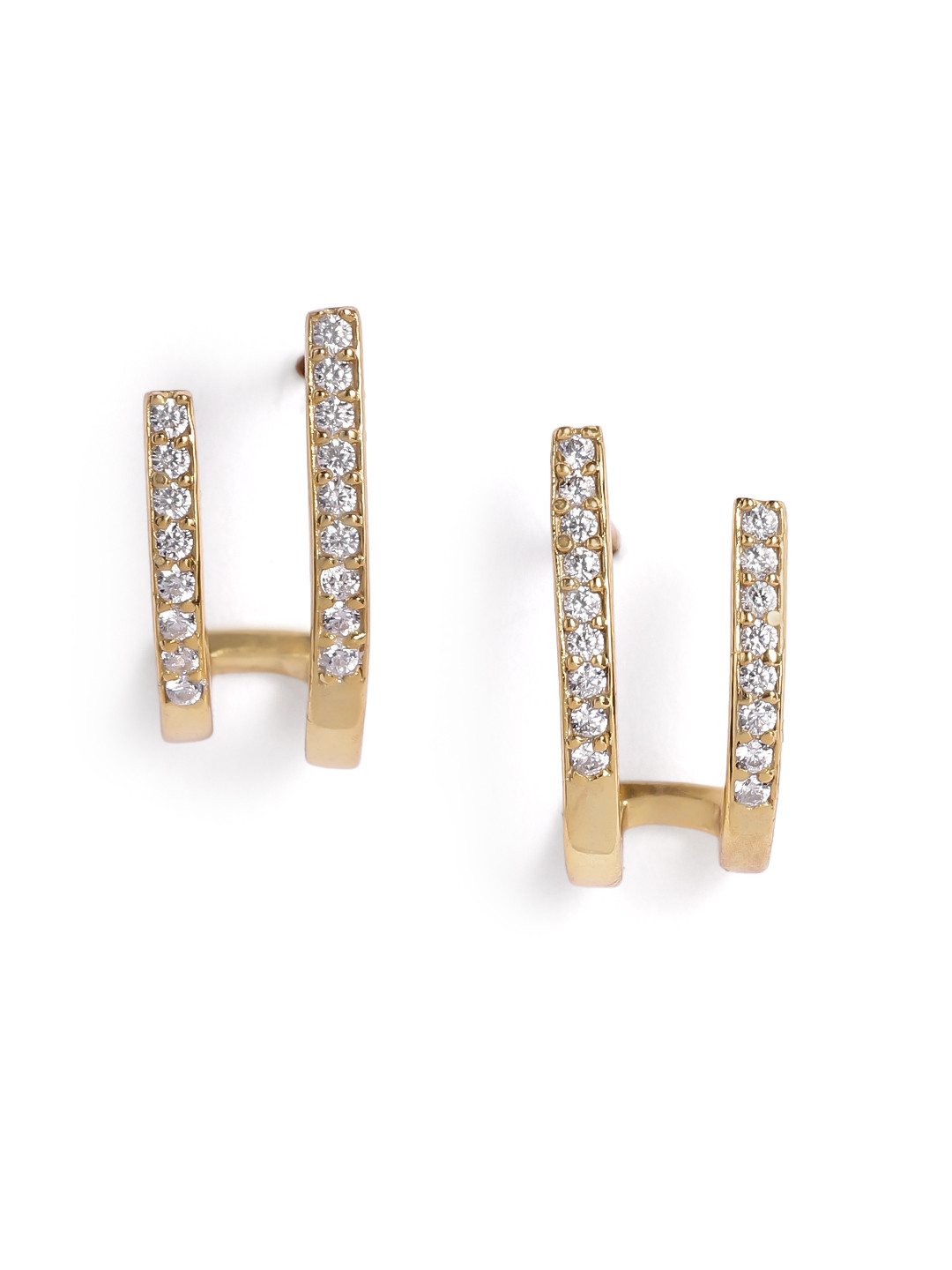 Luxevogue Women 18K Gold plated 925 Sterling Silver Double Bar Ear Cuffs Earrings