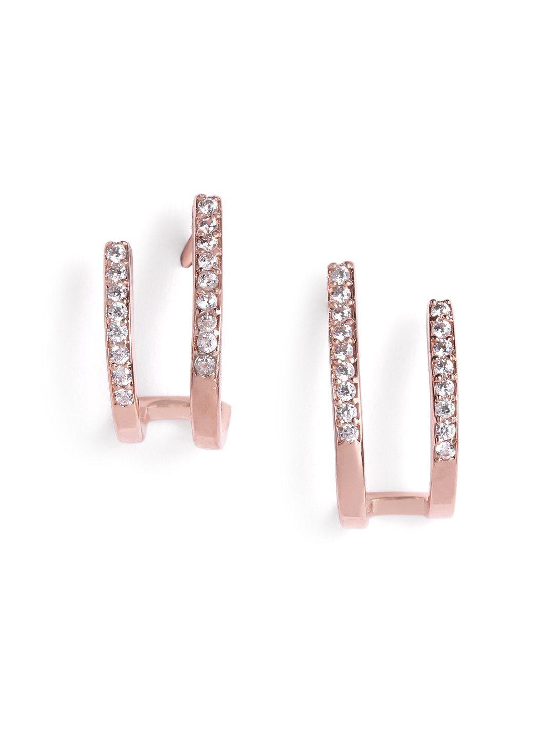 Luxevogue Women 18K Rose Gold plated 925 Sterling Silver Double Bar Ear Cuffs Earrings