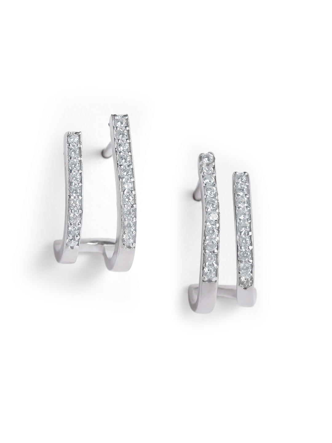 Luxevogue Women Anti Tarnish 925 Sterling Silver Double Bar Ear Cuffs Earrings