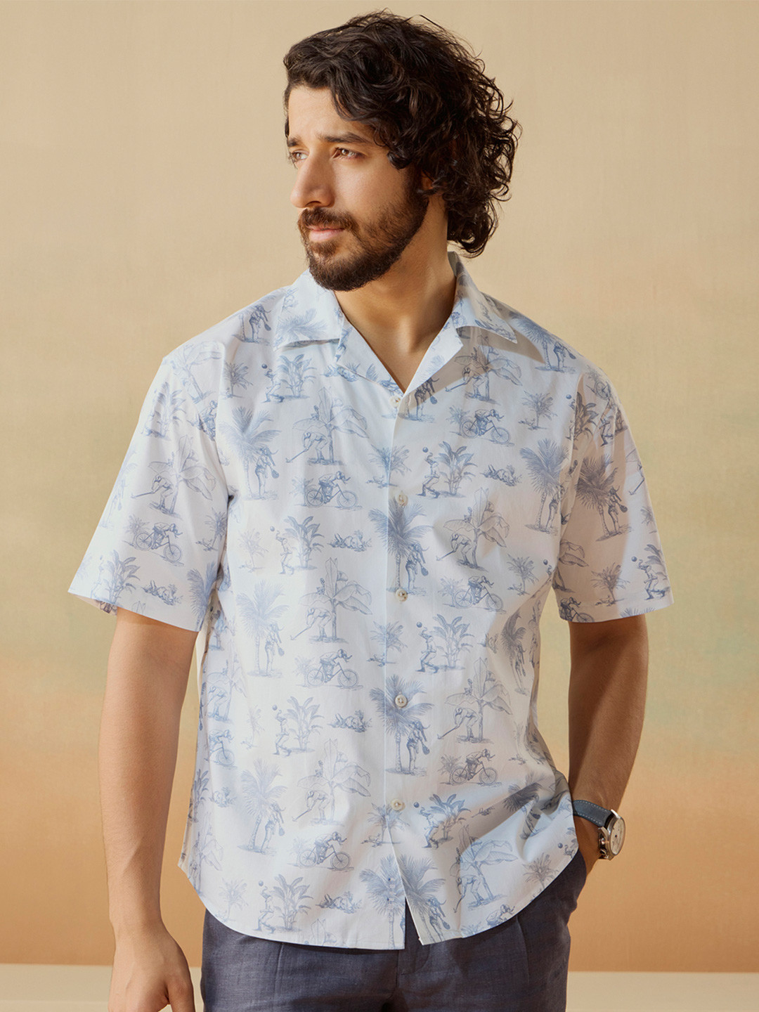 Andamen Mens Casual Cotton Print Relaxed Fit Shirt