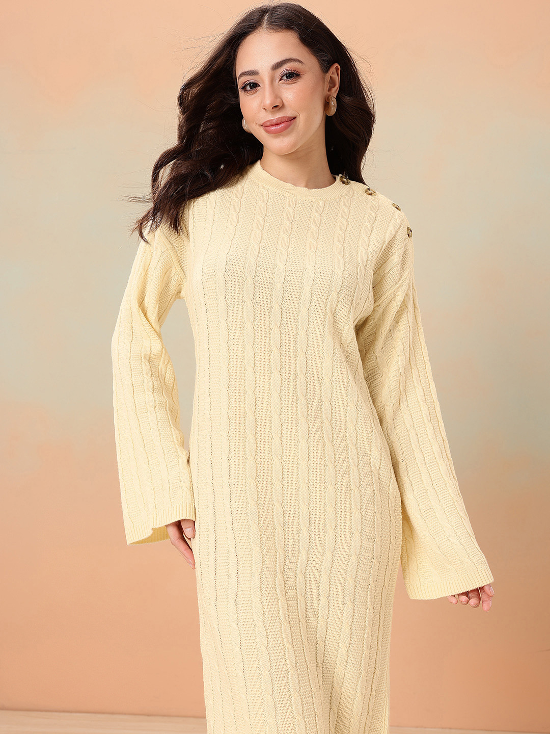 Mast & Harbour Long Sleeves Cable Knit Midi Jumper Dress