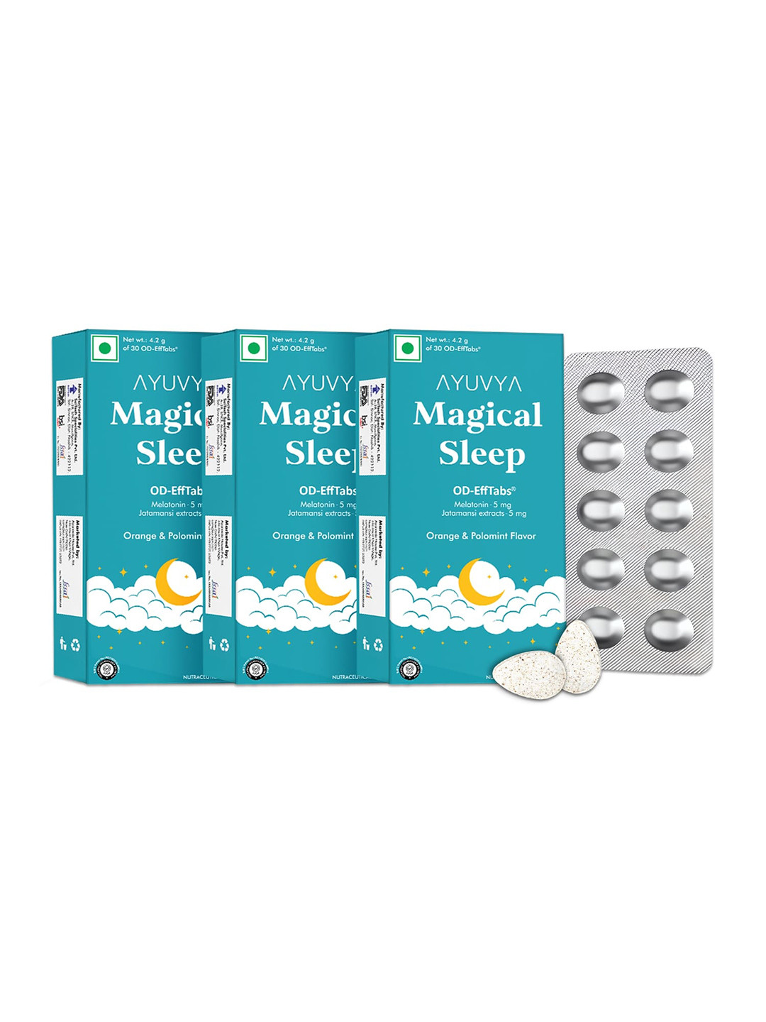 Ayuvya Set Of 3 Magical Sleep Support Effervescent Pills With Melatonin - 30 Tablets Each