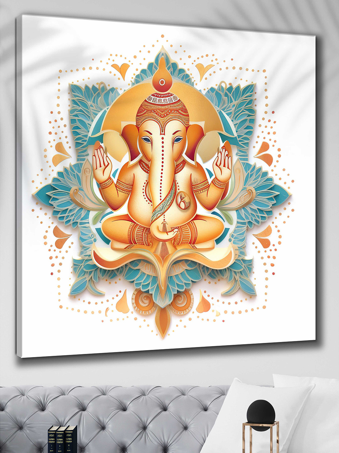 Livin'luxe White & Blue Lord Ganesh Canvas Wall Art