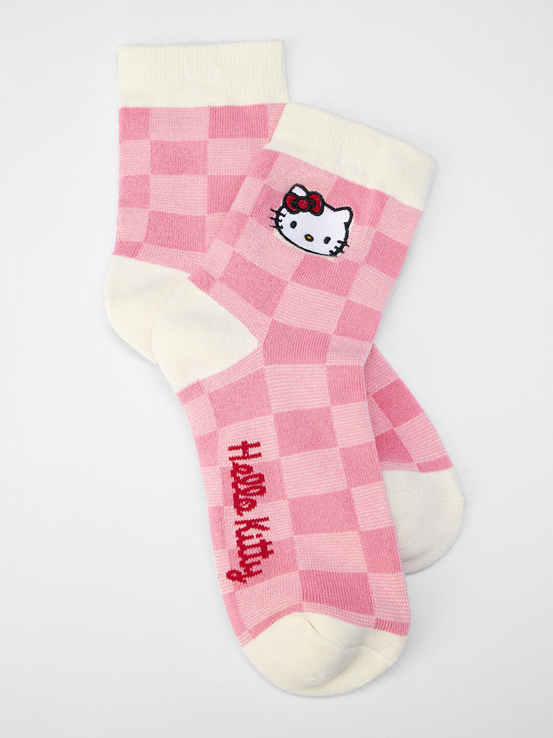 The Souled Store Women Hello Kitty Free Size Embroidered  Pink Cotton Crew Socks