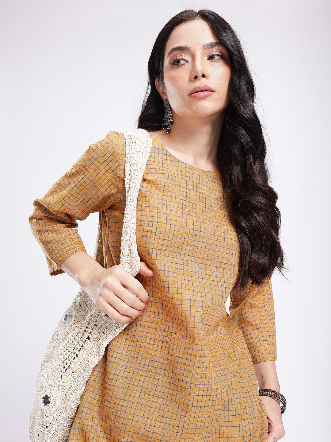 Anouk Rustic Micro Checked Straight Kurta
