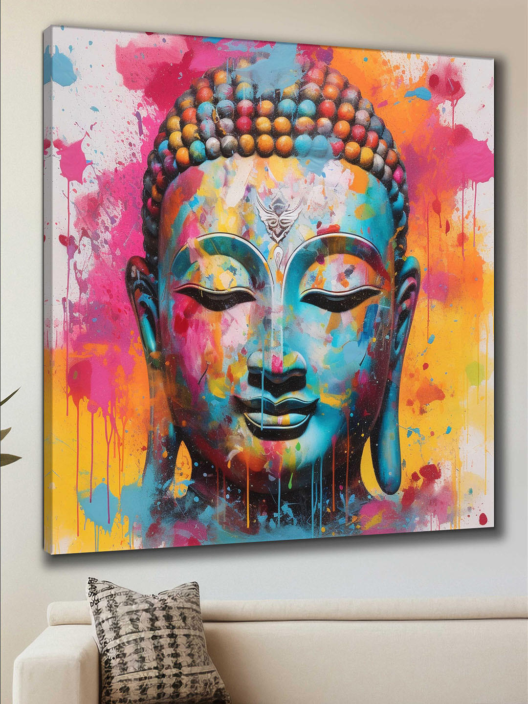 Myntra Elegant Homes White & Blue Buddha Canvas Wall Art