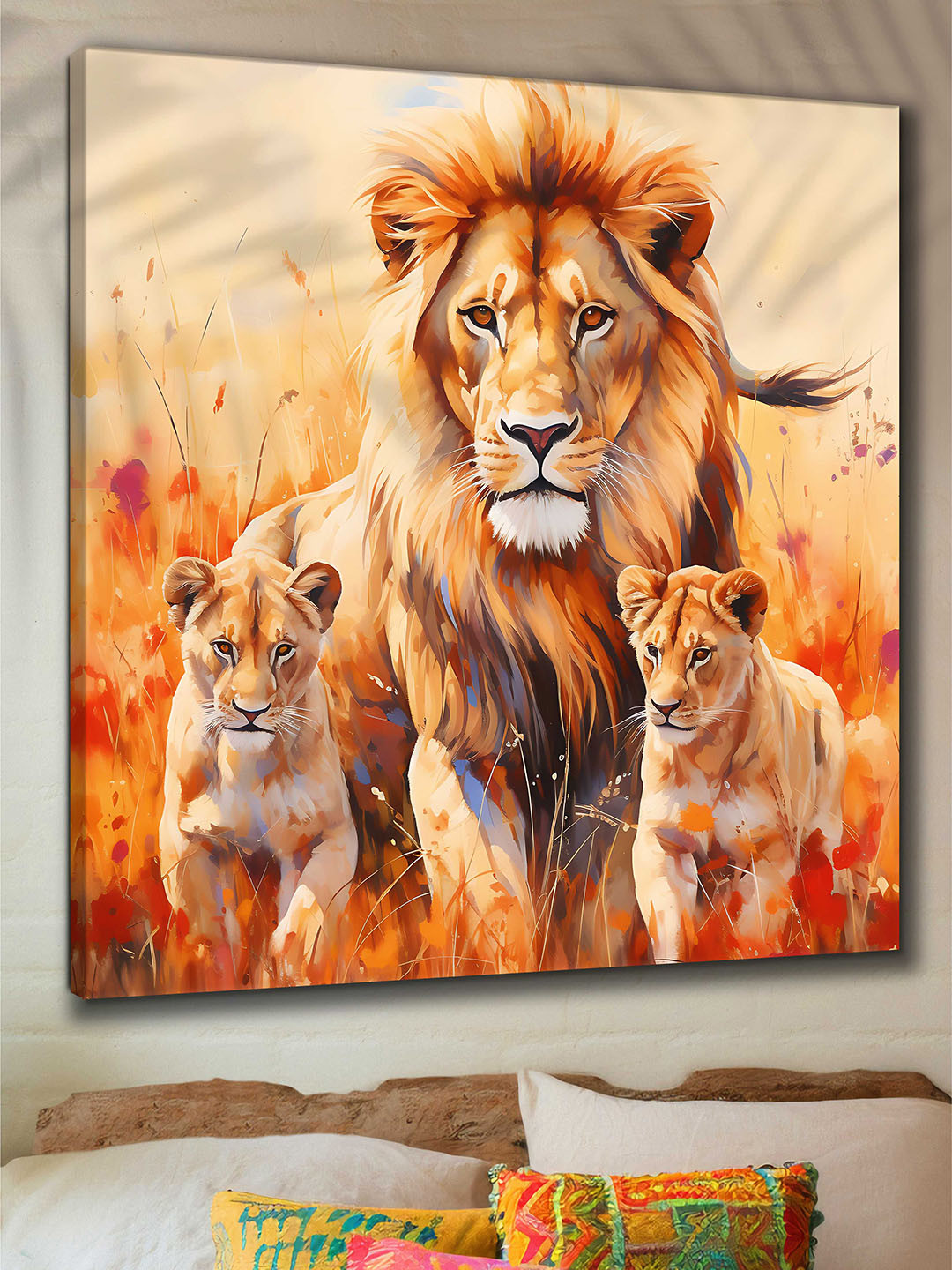 Myntra Elegant Homes Lion Painting Canvas Wall Square Paintings Wall Art - 24x24In