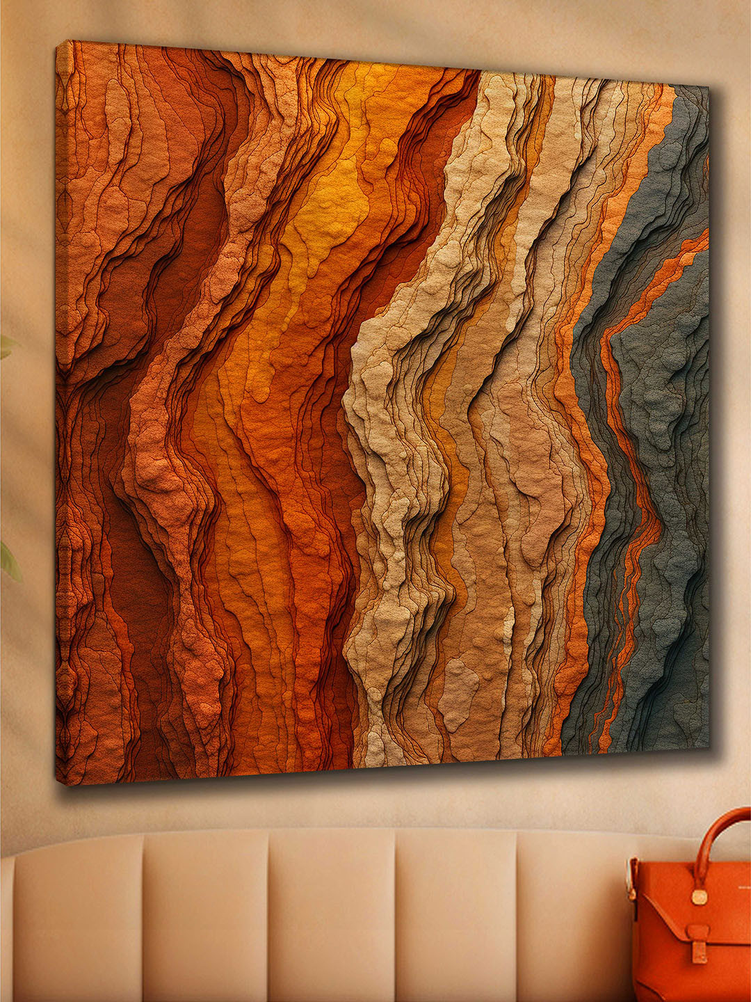 Myntra Elegant Homes Brown & Tan Abstract Canvas Wall Art
