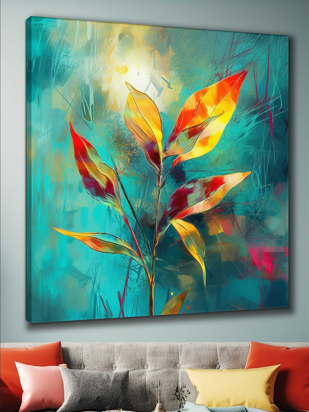 Myntra Elegant Homes Blue & Red Floral Canvas Wall Art