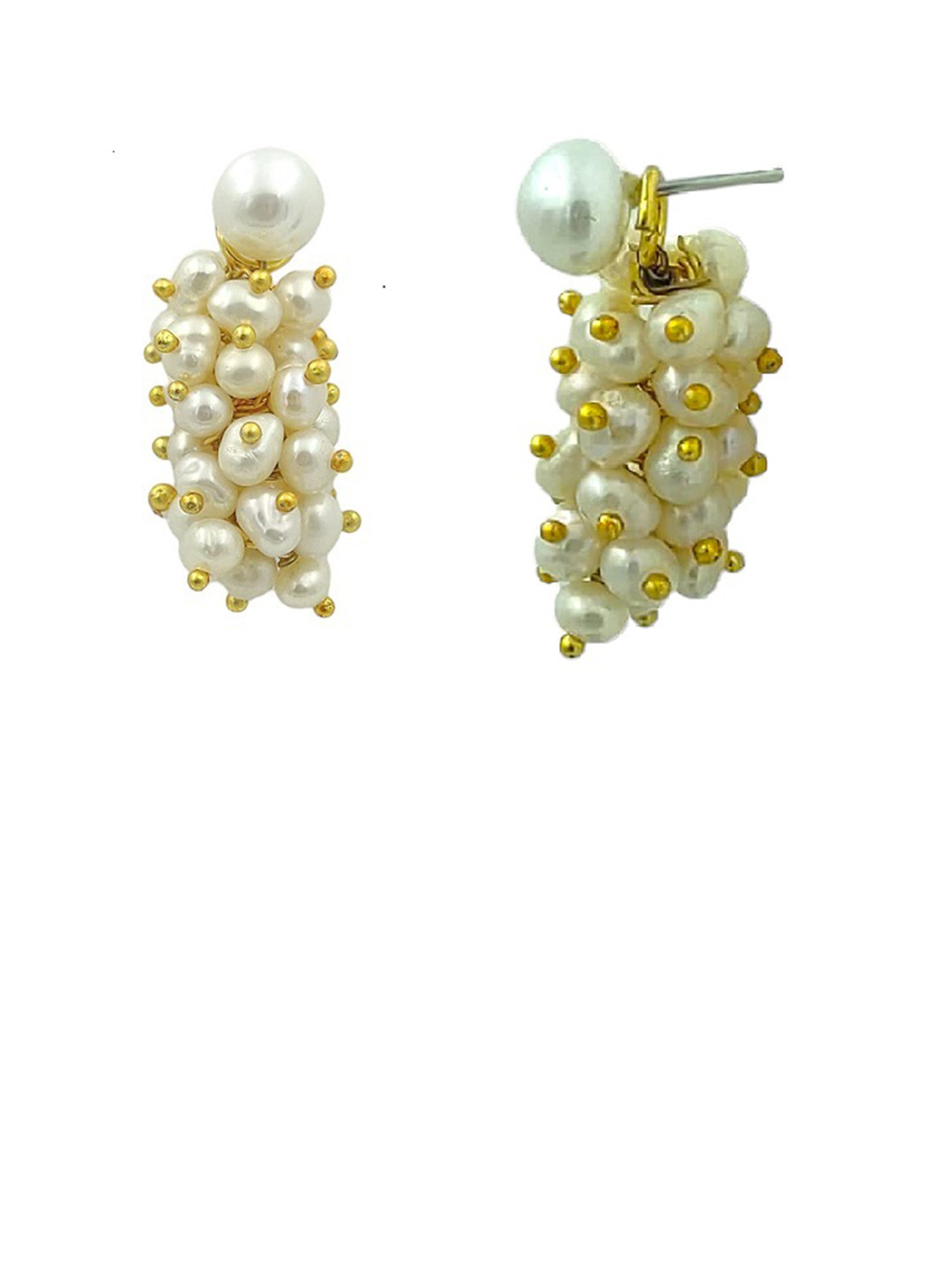 D.D Pearls Gold-Plated Pearls Beaded Contemporary Shaped Drop Earrings