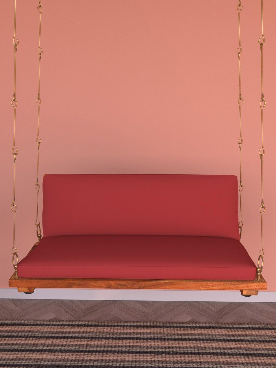 JAIRI TRADERS Brown & Red Wooden Swings White Cushion