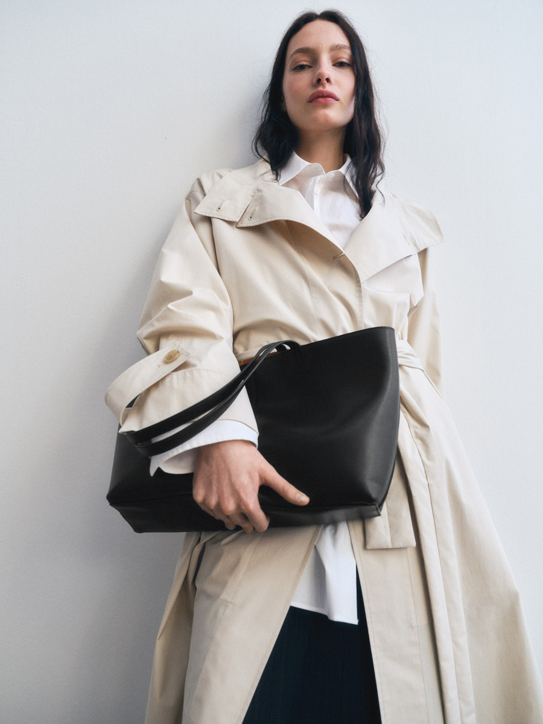 MANGO Structured Leather Tote Bag