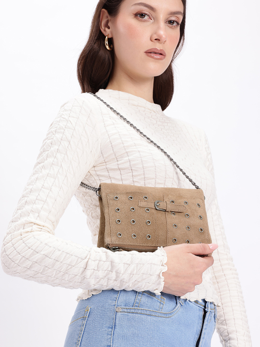 MANGO Envelope Suede Shoulder Bag with Buckle Detail