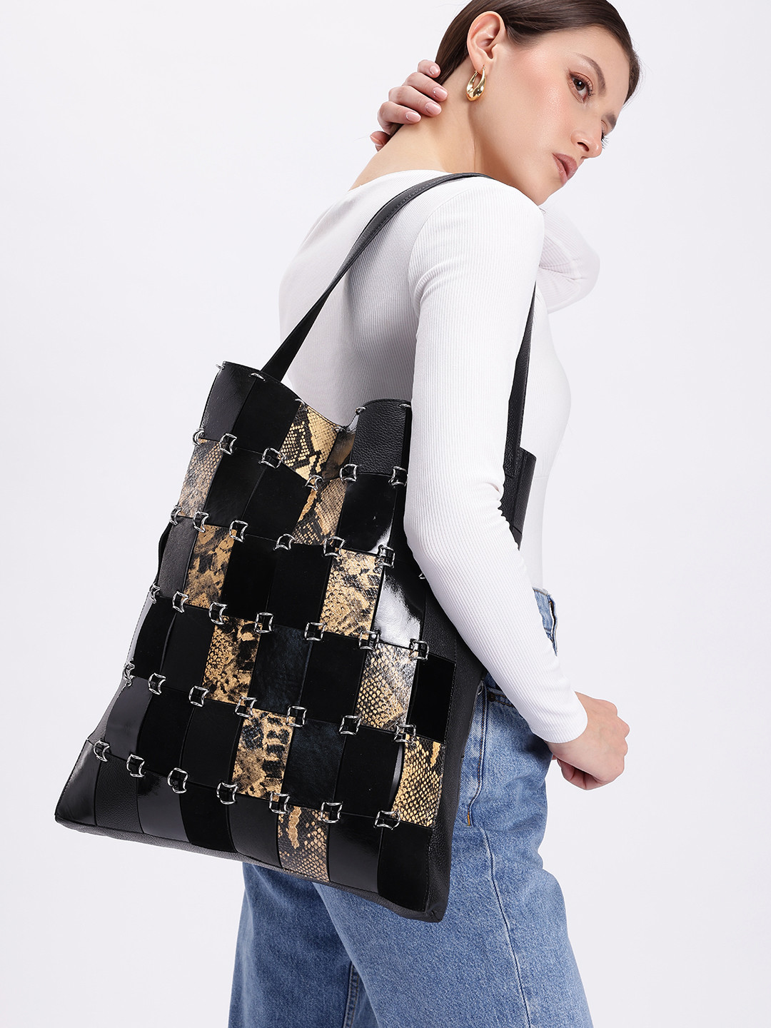 MANGO Leather Oversized Textured Shoulder Bag