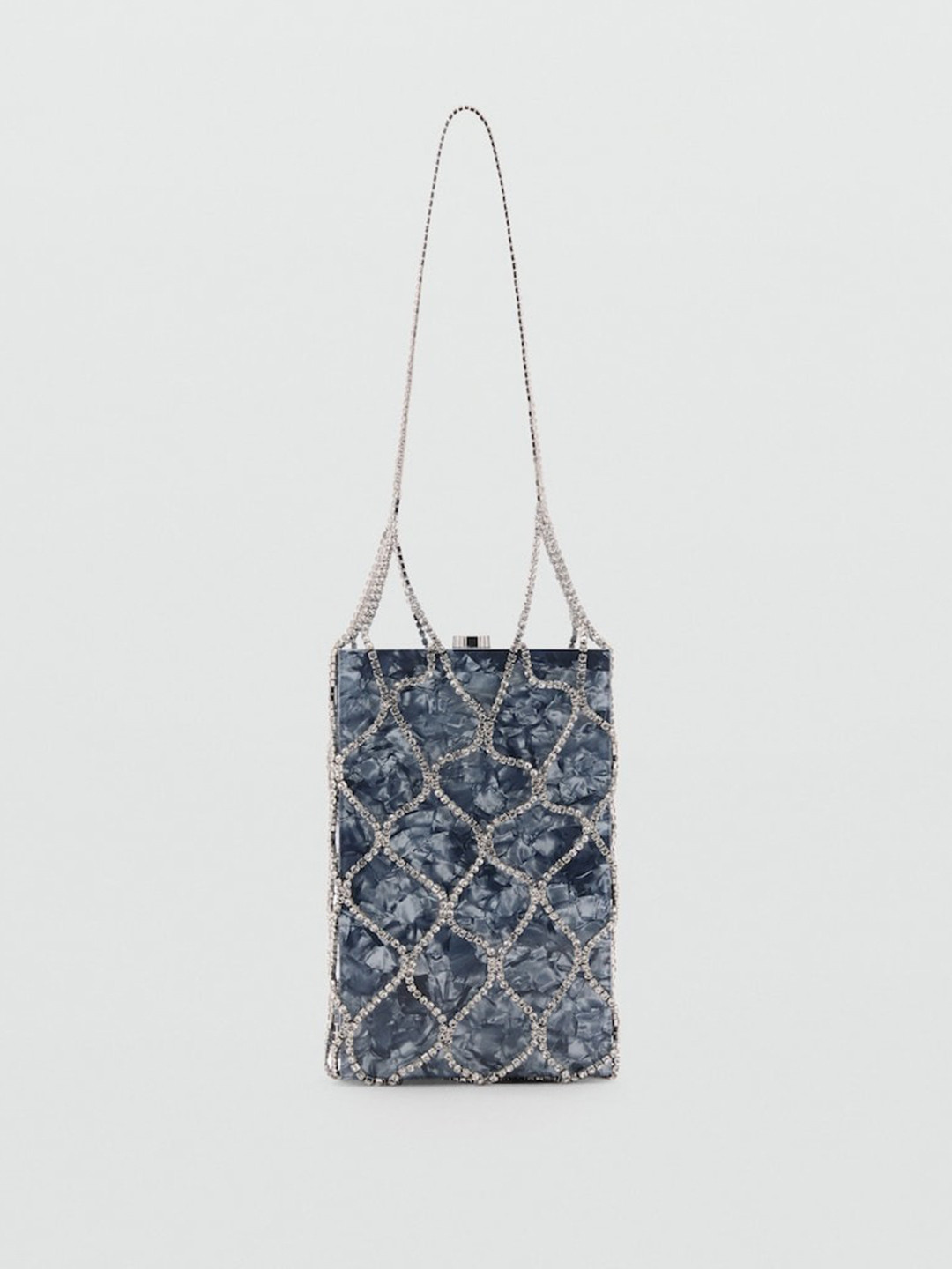 MANGO Printed Box Clutch with Crystal Embellished Handbag