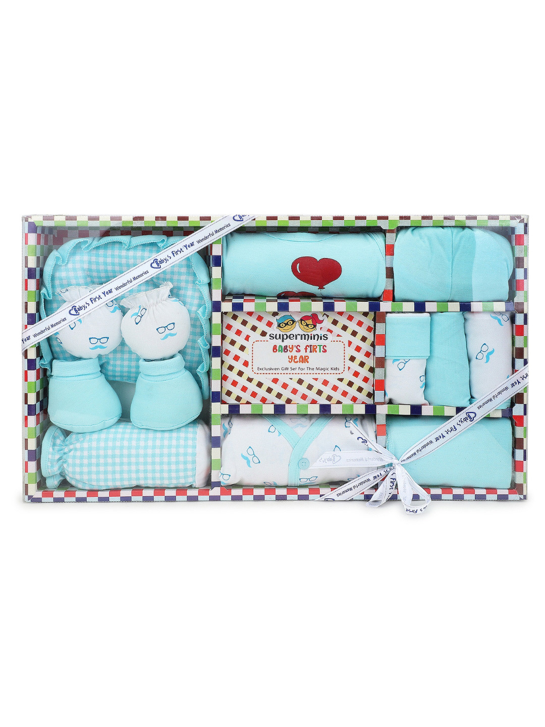 Superminis Infants 11-Pcs Checked Cotton Baby Clothing Gift Set