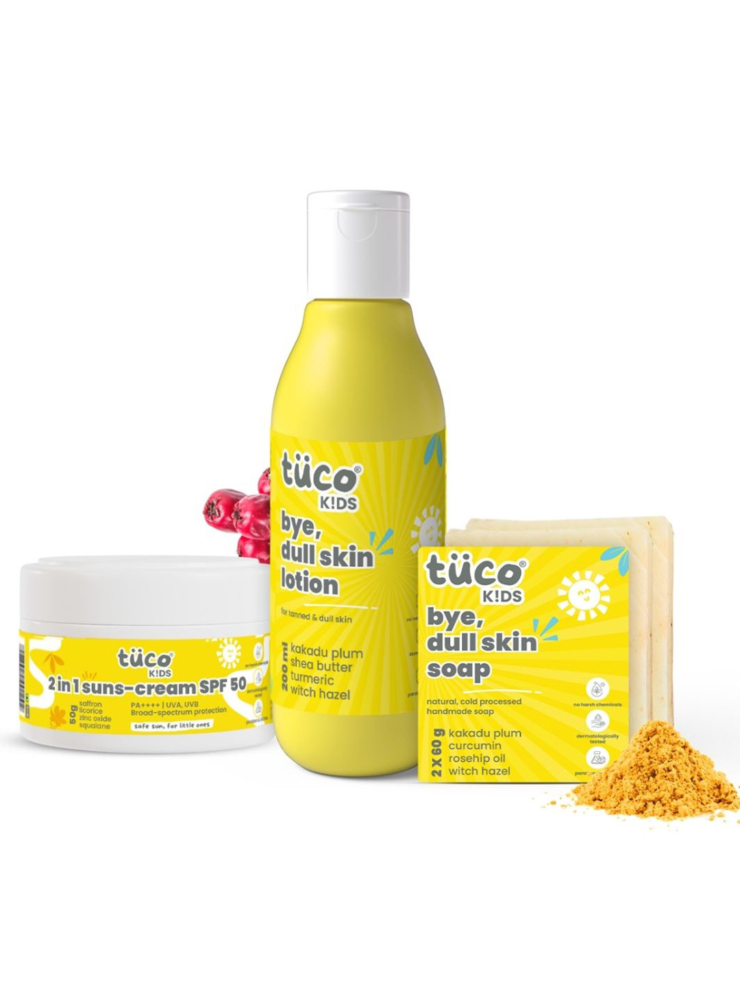 Tuco Intelligent Kids Set Of 3 Bye Dull Skin Soap- 60 g- Lotion- 100 ml & 2 In 1 Sunscreen