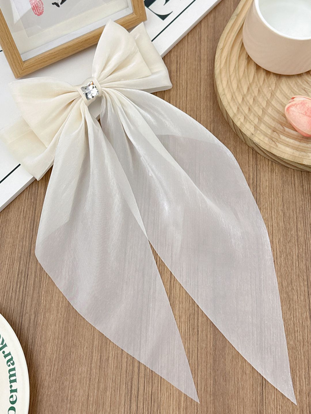 LYKAA Set of 1 White Satin Silky Hair Bow French Style