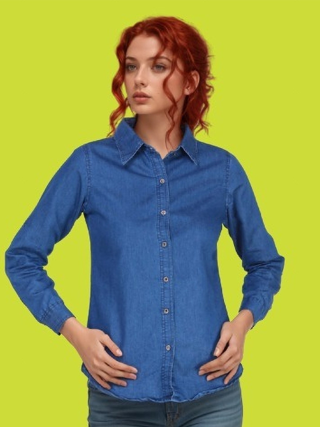 GIRLS WITH WINGS Spread Collar Denim Shirt