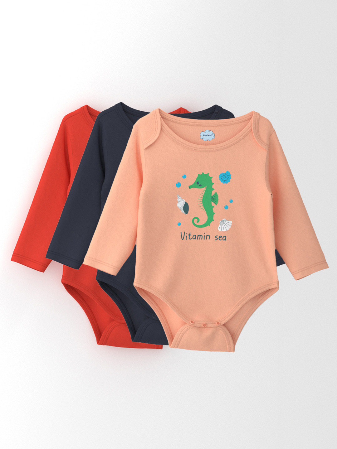 Nauti Nati Infants Cotton Pack Of 3 Ocean Print Bodysuits