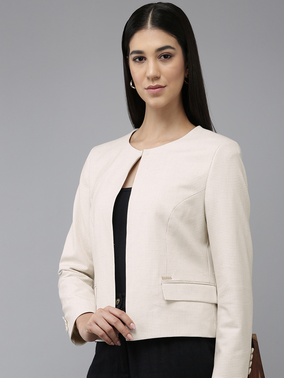 Van Heusen Micro Checked Front-Open Formal Jacket