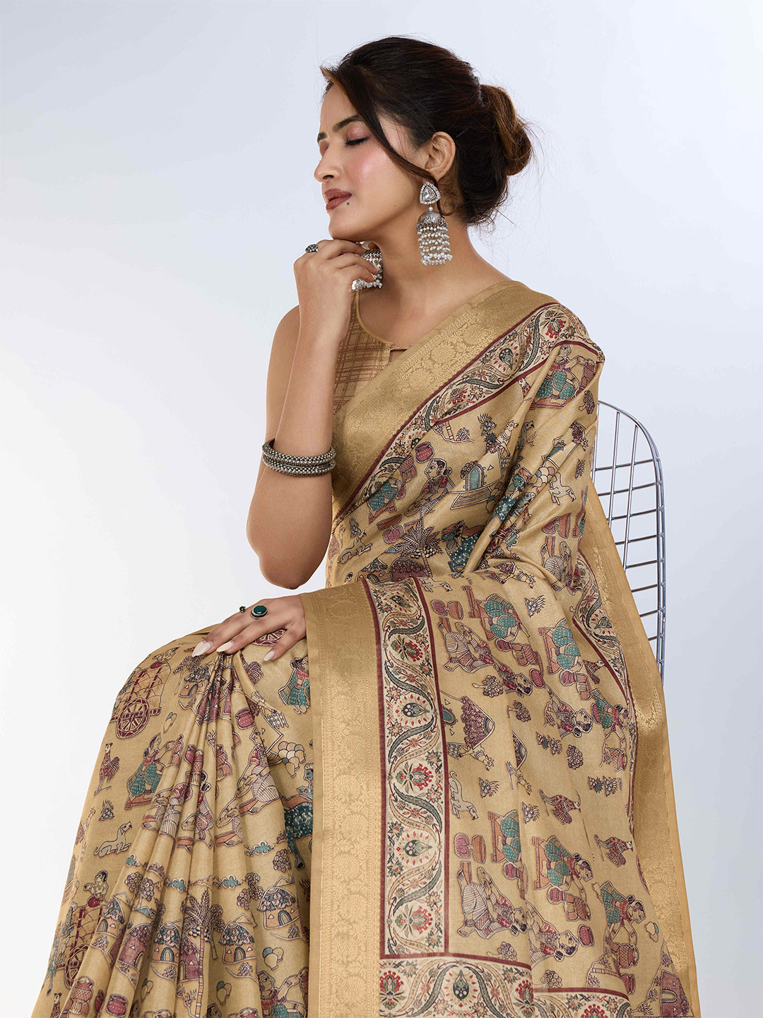 PBS PRINTS Ethnic Motifs Kantha Work Banarasi Saree