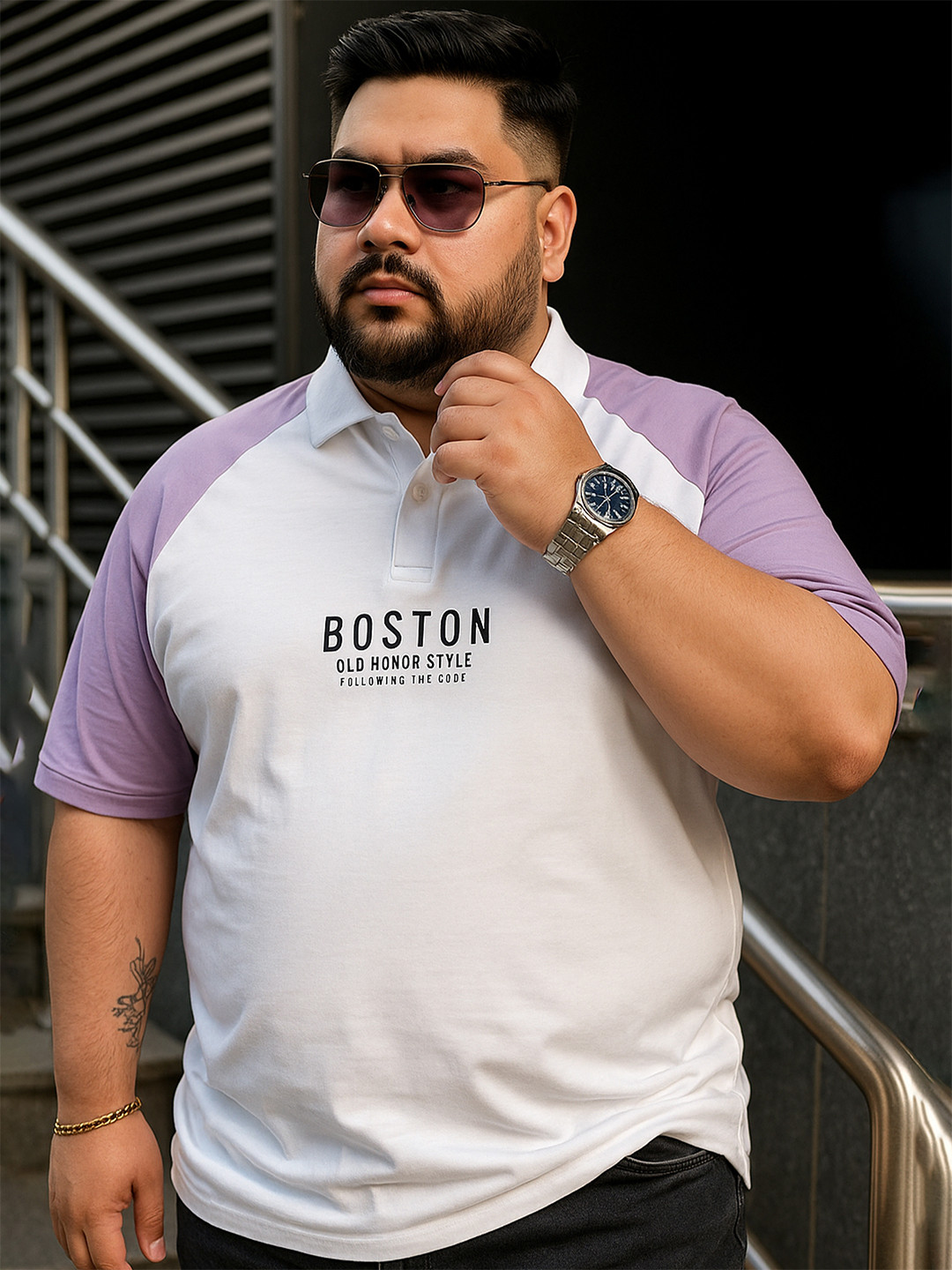 Maniac Men Typography Printed Polo Collar Cotton Oversized T-shirt