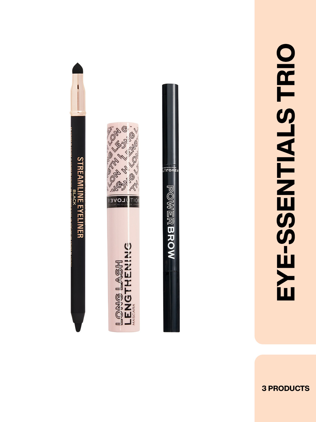Makeup Revolution London Eye Essential Combo - Mascara+Streamline Eyeliner+Eyebrow Pencil