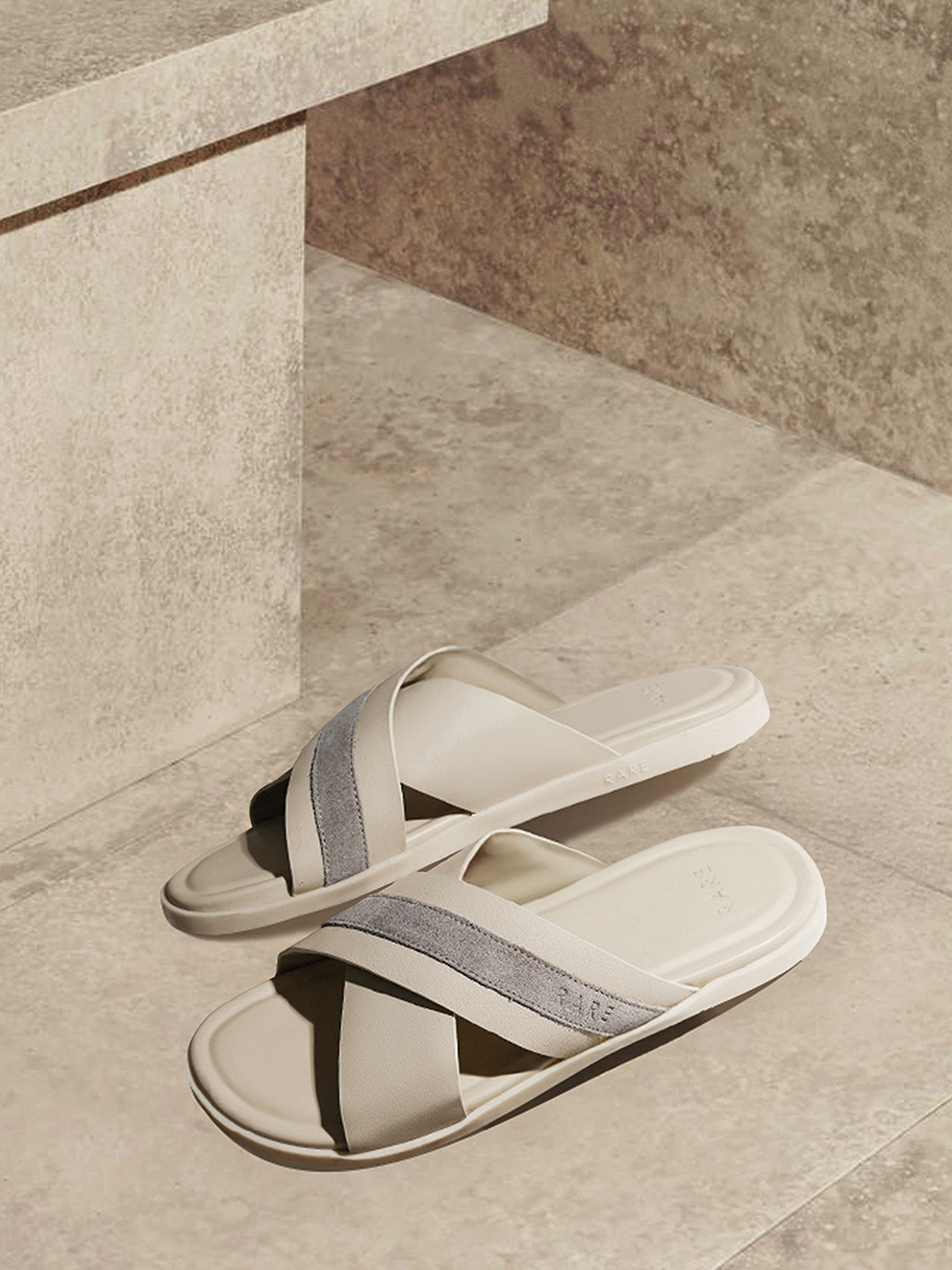 RARE RABBIT Men Leather Stride Beige Comfort Sandals