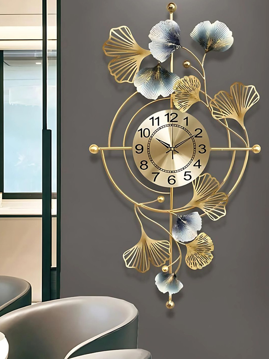 DECOR WISHES Gold-Toned & Grey Textured Abstract Shaped Metal Wall Clock