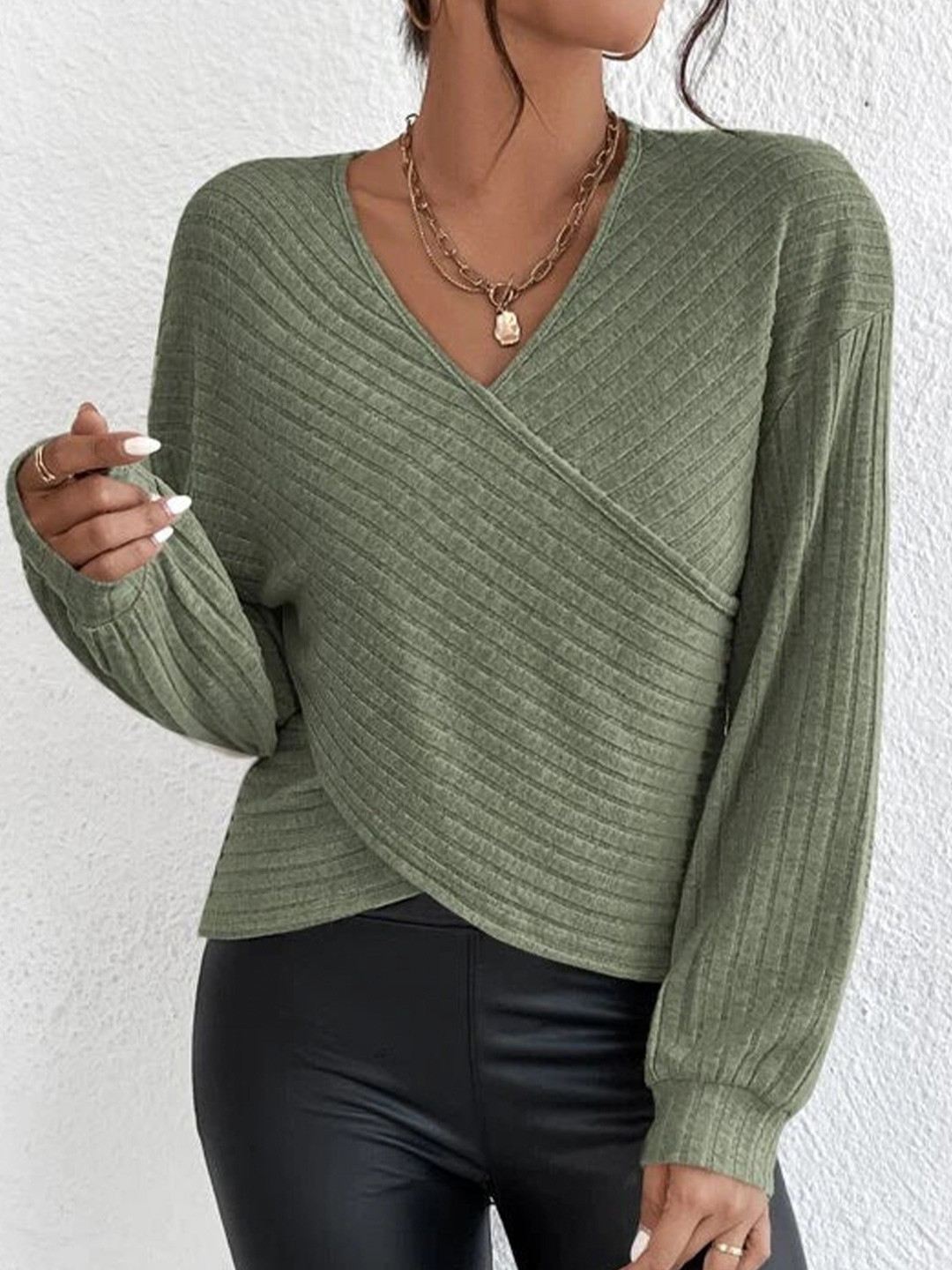 Outzidr Flat Knit Wrap Top